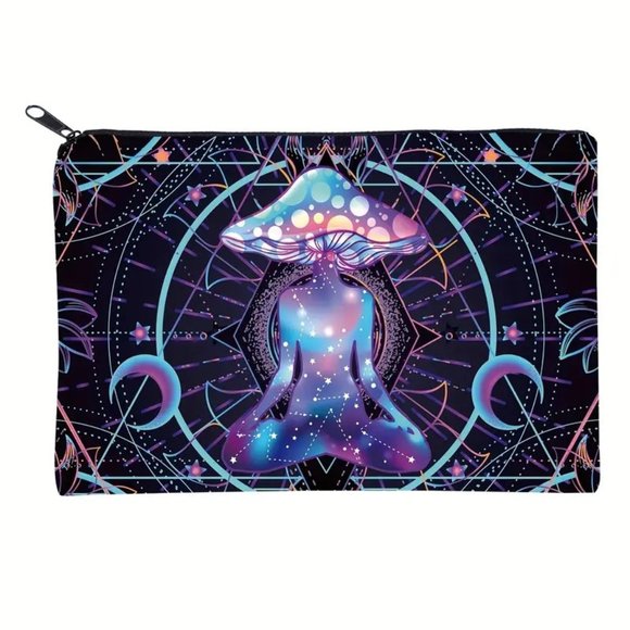 Cosmetic Bag Chakra Mushroom Makeup Travel Organize Toiletry Case Space Trip NEW - Picture 1 of 3